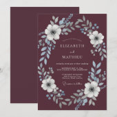 Invitation Mariage Couronne Argentée Plum Perle (Devant / Derrière)