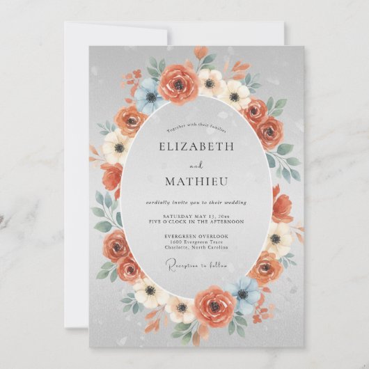Invitation Mariage Couronne Argentée Terracotta (Devant)