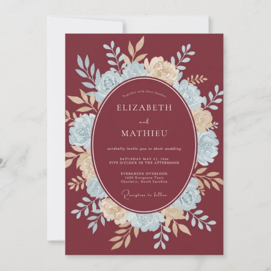 Invitation Mariage Couronne Azur Bordeaux (Devant)