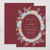 Invitation Mariage Couronne Azur Bordeaux (Devant / Derrière)