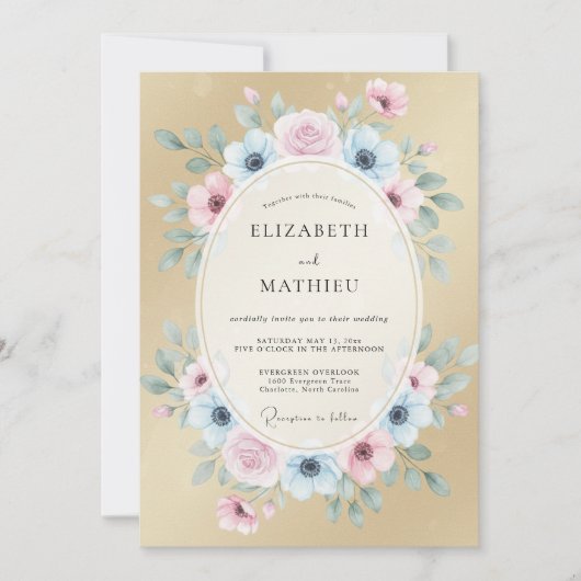 Invitation Mariage Couronne Azur Champagne (Devant)