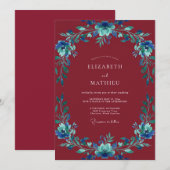 Invitation Mariage Couronne Azur Marron Doux (Devant / Derrière)