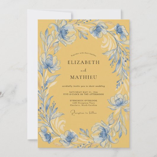 Invitation Mariage Couronne Azur Or (Devant)