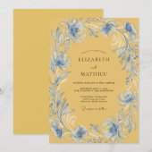 Invitation Mariage Couronne Azur Or (Devant / Derrière)