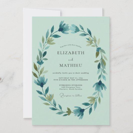 Invitation Mariage Couronne Azurée Mousse de Mer (Devant)