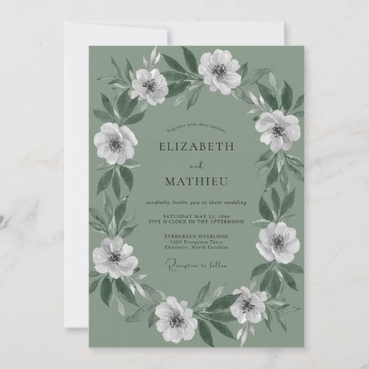 Invitation Mariage Couronne Blanche Céladon (Devant)