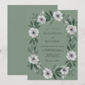 Invitation Mariage Couronne Blanche Céladon (Devant / Derrière)