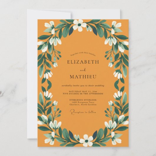 Invitation Mariage Couronne Blanche Ocre (Devant)