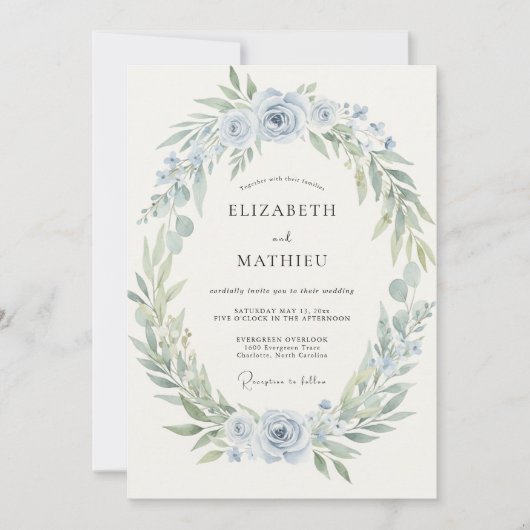 Invitation Mariage Couronne Bleu Pâle (Devant)