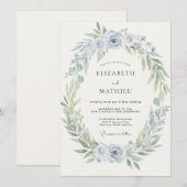Invitation Mariage Couronne Bleu Pâle (Devant / Derrière)