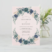 Invitation Mariage Couronne Bleue Rosée (Debout devant)