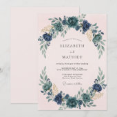 Invitation Mariage Couronne Bleue Rosée (Devant / Derrière)