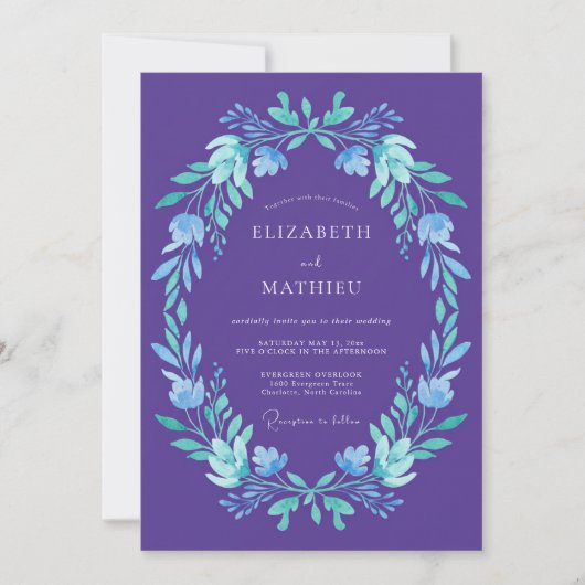 Invitation Mariage Couronne Botanique Violette (Devant)