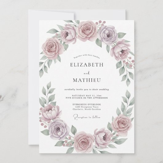 Invitation Mariage Couronne Classique de Prune Poussiéreuse (Devant)