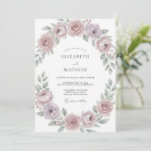 Invitation Mariage Couronne Classique de Prune Poussiéreuse (Debout devant)