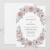 Invitation Mariage Couronne Classique de Prune Poussiéreuse (Devant / Derrière)