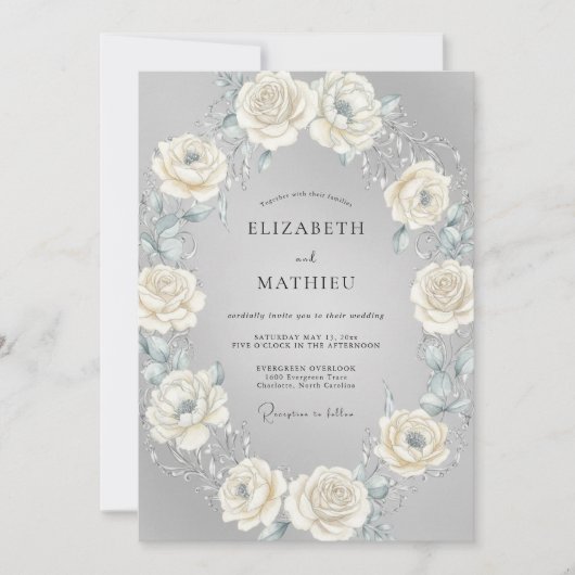 Invitation Mariage Couronne Crème Argent (Devant)