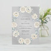 Invitation Mariage Couronne Crème Argent (Debout devant)