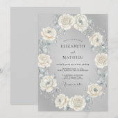 Invitation Mariage Couronne Crème Argent (Devant / Derrière)