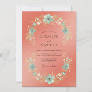 Invitation Mariage Couronne Cyan Saumon