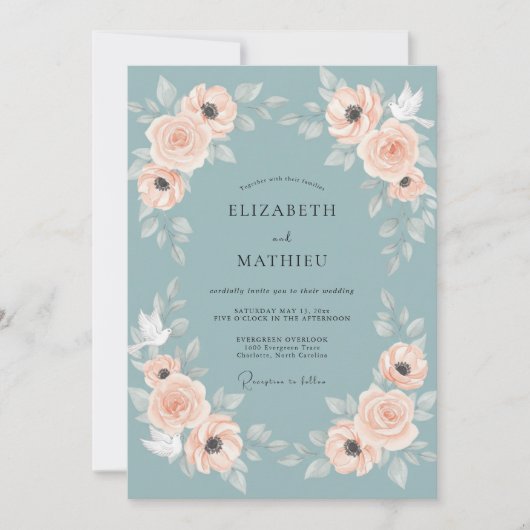 Invitation Mariage Couronne d'Abricot Ardoise (Devant)