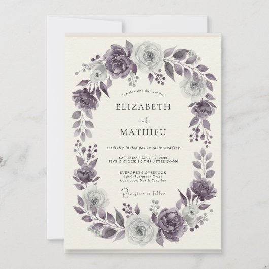 Invitation Mariage Couronne d'Argent et d'Améthyste (Devant)