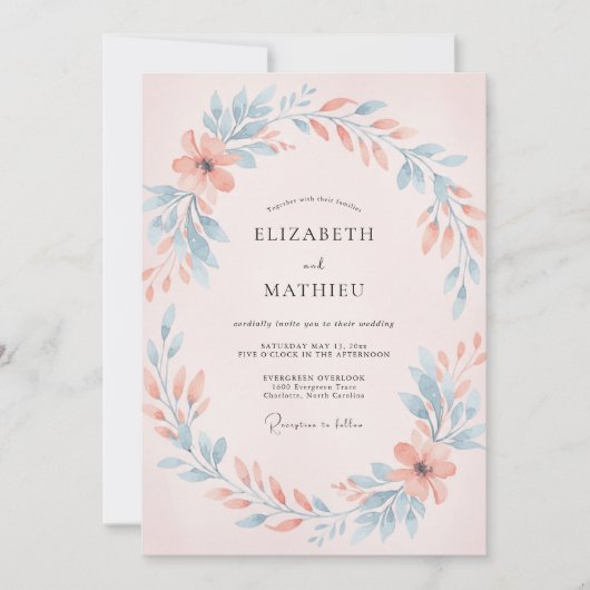 Invitation Mariage Couronne d'Azur Corail (Devant)