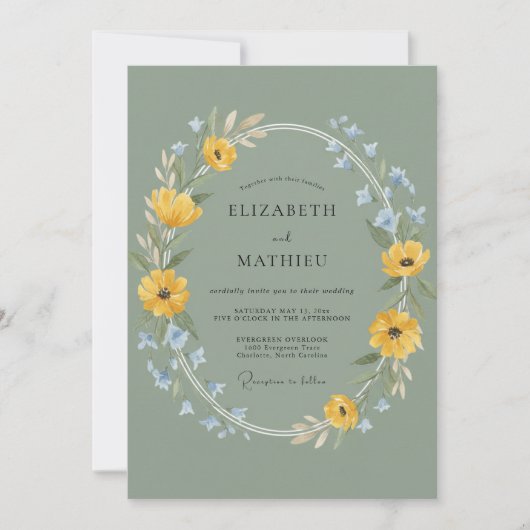 Invitation Mariage Couronne d'Azur Moutarde (Devant)