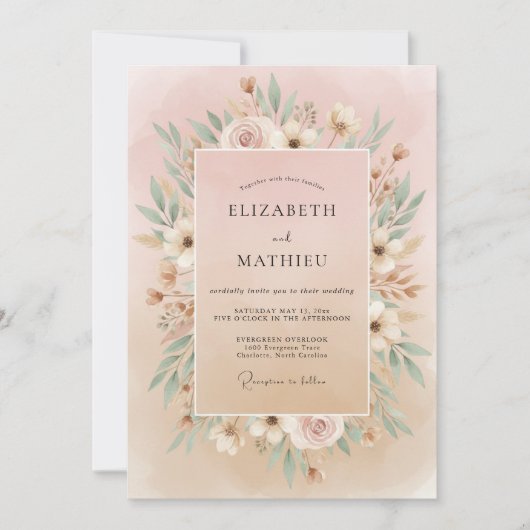 Invitation Mariage Couronne de Blush Ivory (Devant)