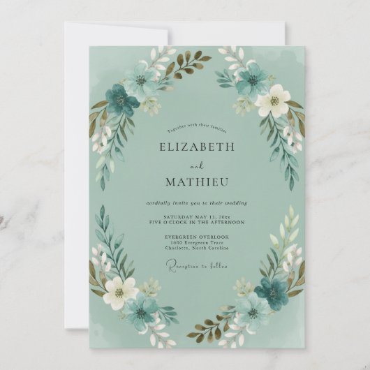 Invitation Mariage Couronne de Bronze Céladon (Devant)