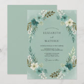 Invitation Mariage Couronne de Bronze Céladon (Devant / Derrière)