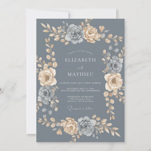 Invitation Mariage Couronne de Champagne Ardoise Antique (Devant)