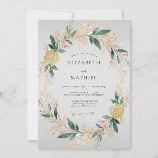 Invitation Mariage Couronne de Champagne Jaune (Devant)