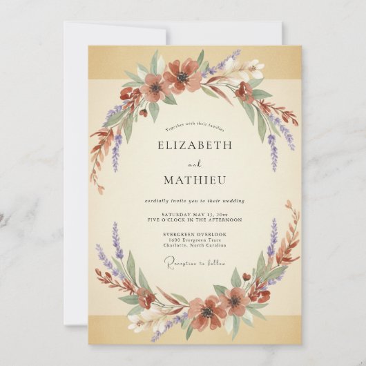 Invitation Mariage Couronne de Champagne Rouille (Devant)