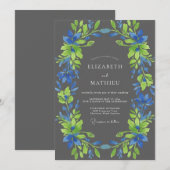 Invitation Mariage Couronne de Charbon de Cobalt (Devant / Derrière)