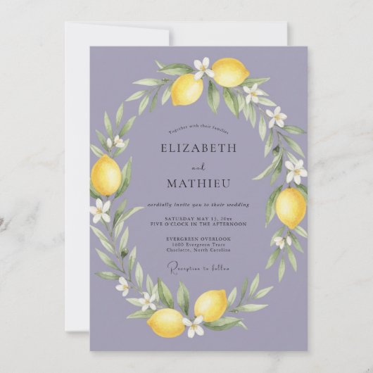 Invitation Mariage Couronne de Citron Pervenche (Devant)