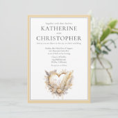 Invitation Mariage Couronne de Coeur Fleurs Plumes Bohème Neu (Debout devant)