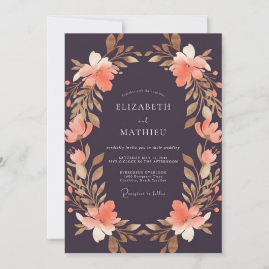 Invitation Mariage Couronne de Corail de Prune (Devant)