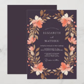 Invitation Mariage Couronne de Corail de Prune (Devant / Derrière)