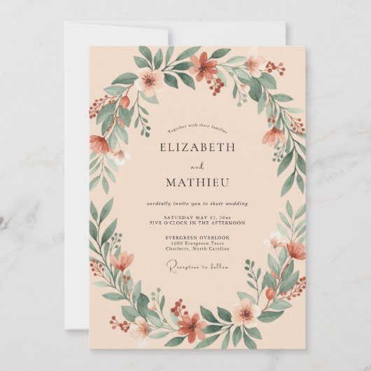 Invitation Mariage Couronne de Corail Endormi (Devant)