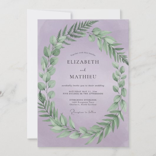 Invitation Mariage Couronne de Feuilles de Lilas (Devant)