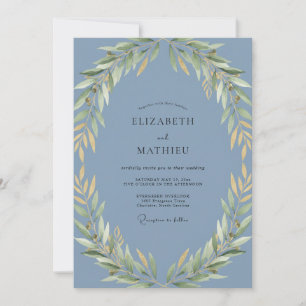 Invitation Mariage Couronne de Feuilles d'Olivier en Acier