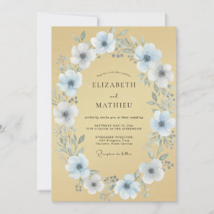Invitation Mariage Couronne de Fleurs Bleu Ciel