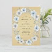 Invitation Mariage Couronne de Fleurs Bleu Ciel (Debout devant)