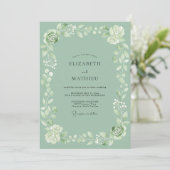 Invitation Mariage Couronne de Fleurs Vert Sauge (Debout devant)