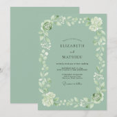 Invitation Mariage Couronne de Fleurs Vert Sauge (Devant / Derrière)