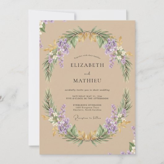 Invitation Mariage Couronne de Lilas Beige (Devant)