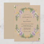 Invitation Mariage Couronne de Lilas Beige (Devant / Derrière)