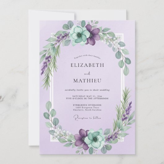 Invitation Mariage Couronne de Lilas et Menthe (Devant)
