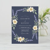 Invitation Mariage Couronne de Lilas Navy (Debout devant)
